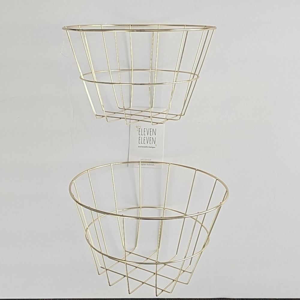 Gold round wire organizer baskets 2 pack new - Picture 2 of 3